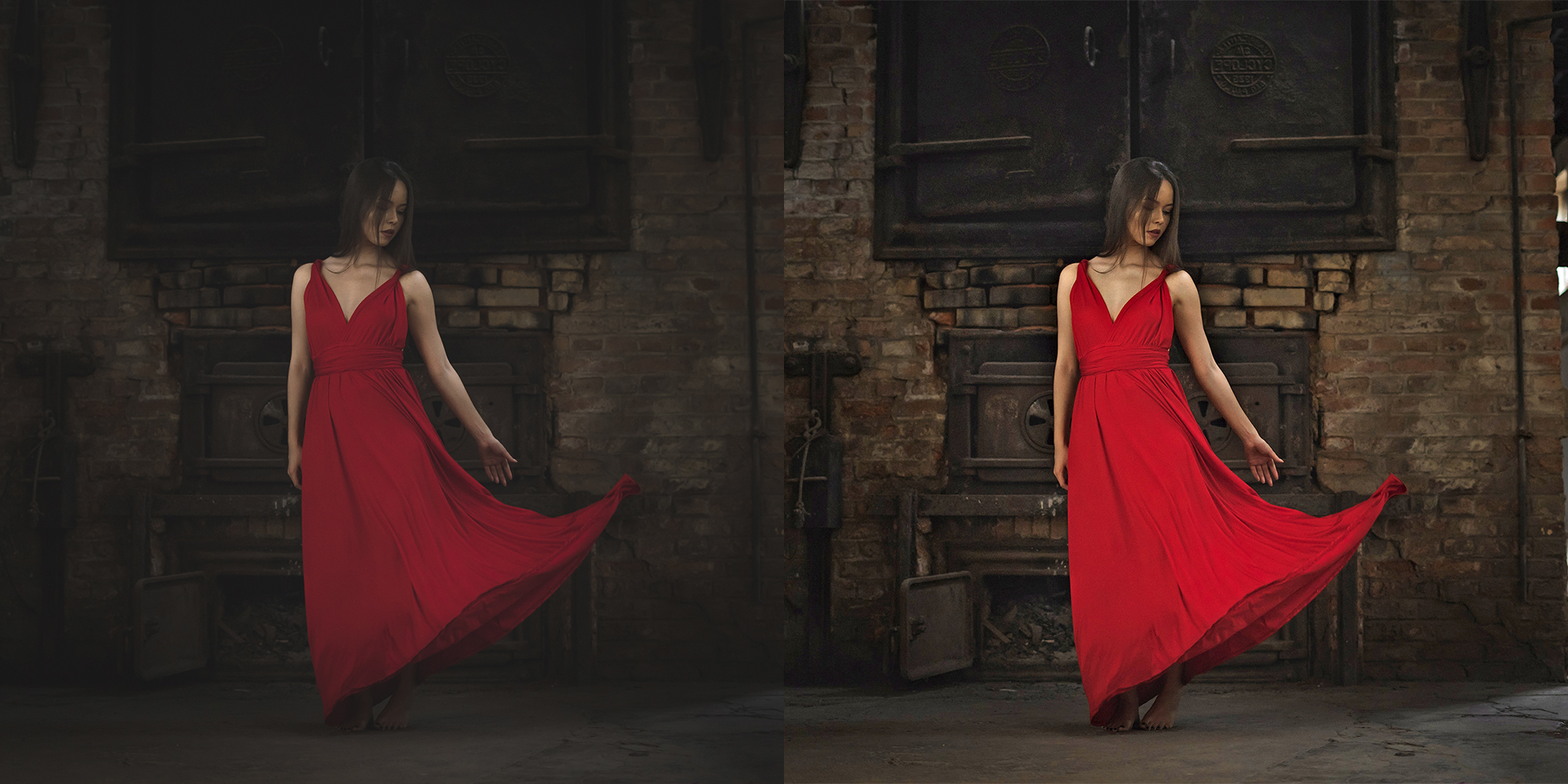 pixometry model female red dress compare